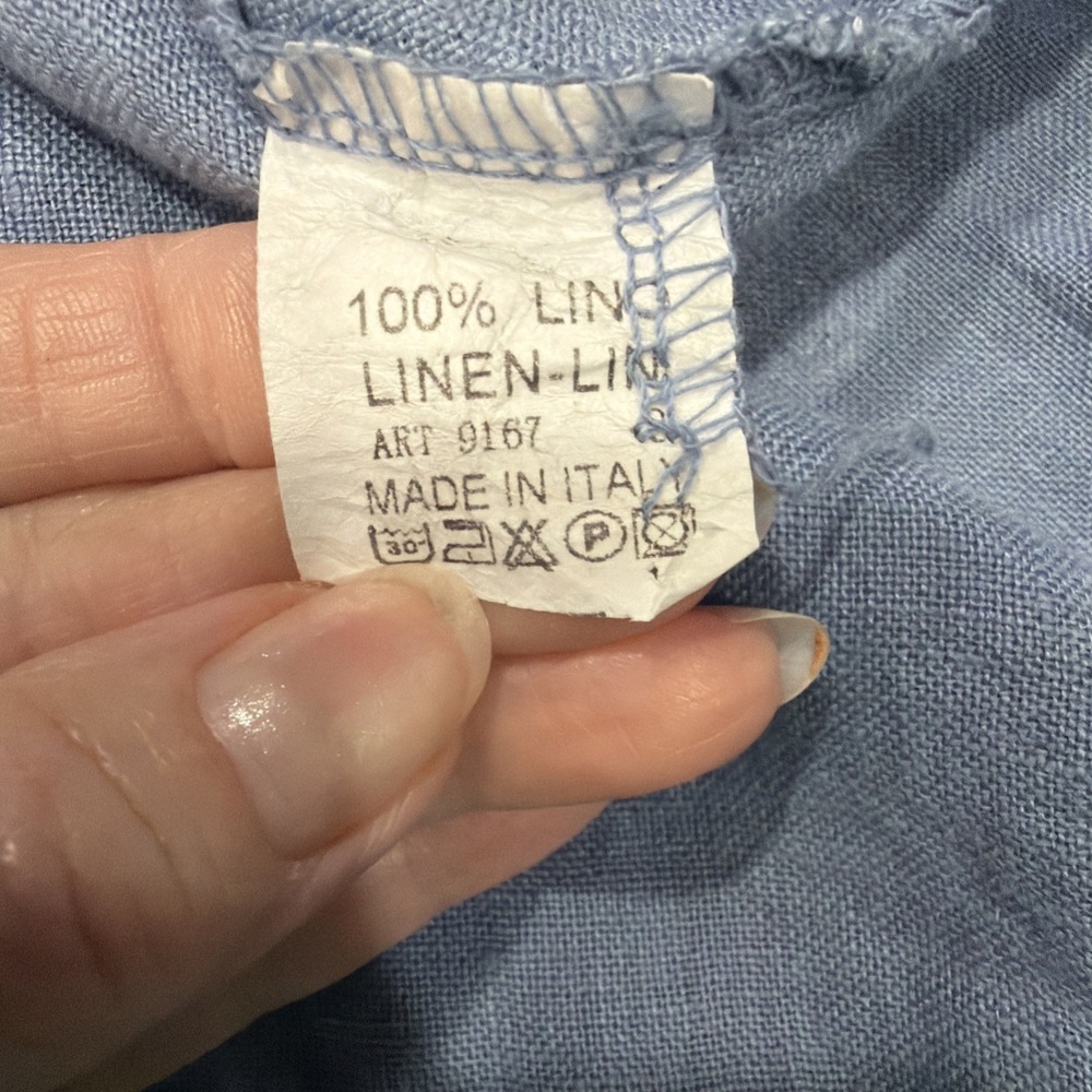 Made In Italy 100% Linen Blue Polka Dot Tunic Top Blouse Lagenlook Boho Artsy - Picture 9 of 9